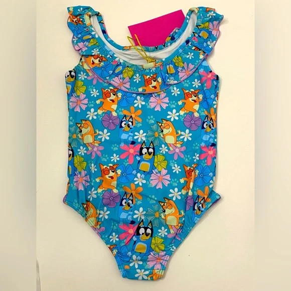 Little Girls Bluey Pups One Piece Ruffle UPF 50+ Swim Bathing Lightweight Suit 8 - Picture 5 of 8